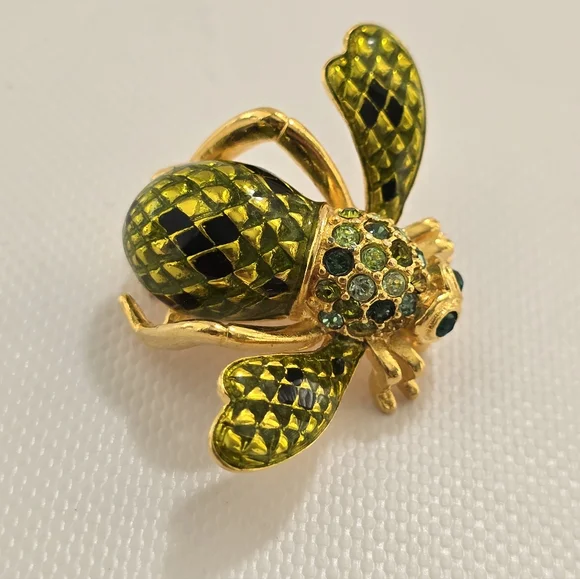Joan Rivers Bee Brooch – Green Crystal Gold Tone Insect Pin Statement Vintage - Picture 4 of 6